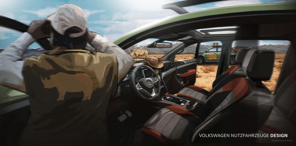 Hình ảnh phác họa nội thất bên trong Volkswagen Amarok 2023